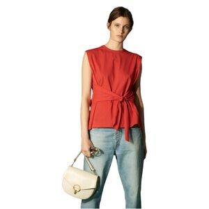 Sandro‎ Tie-Waist Sleeveless Cotton Top Women’s Size Small Cerise Red Shirt
